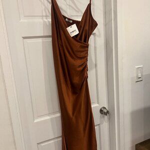Copper Satin Midi Dress with Slit